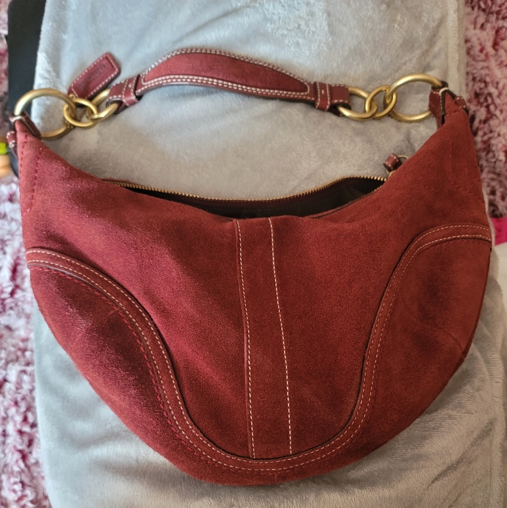 Authentic Vintage Small Maroon Suede Coach Purse